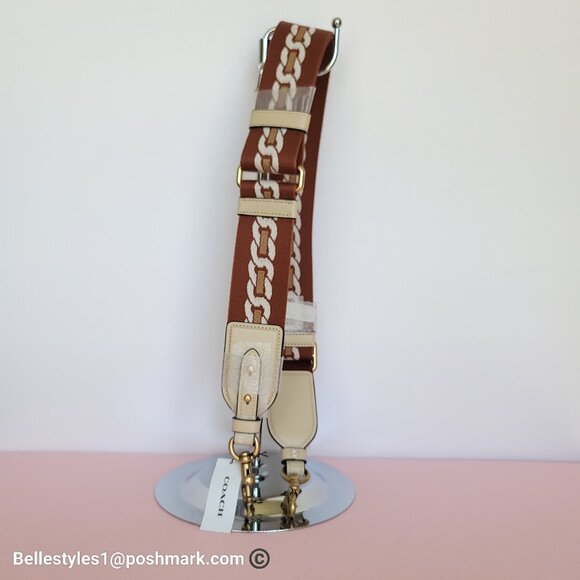 COACH Webbing Strap With Chain Stripe Print and Glovetanned Leather-Ivory multi⭐ - Picture 7 of 15